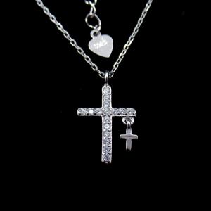 China Special Cross Shape Cubic Zirconia Jewelry / Engaged Jewelry Silver Necklace wholesale