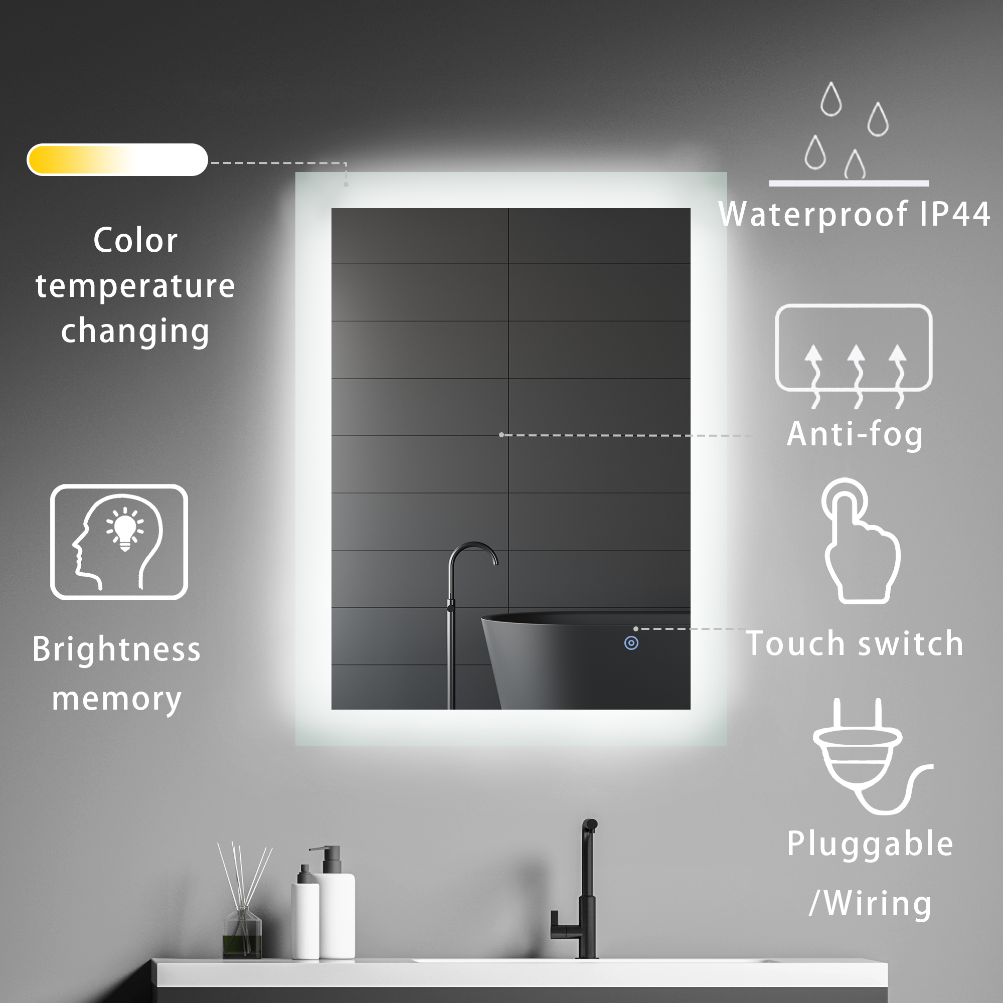 Hotel LED Bathroom Mirror Light EMI.18 with 5mm Copper Free Mirror