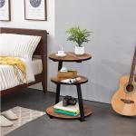 Wooden 3 Tier Brown C Shaped Nesting Tables Bedroom End