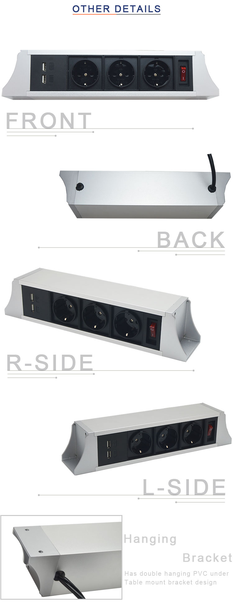 German power hanging under table switch socket for conference table