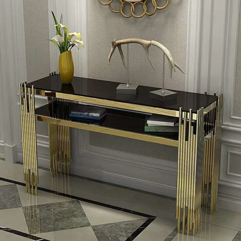 Designer Stainless Steel Console Tables With Elegant Marble Tops