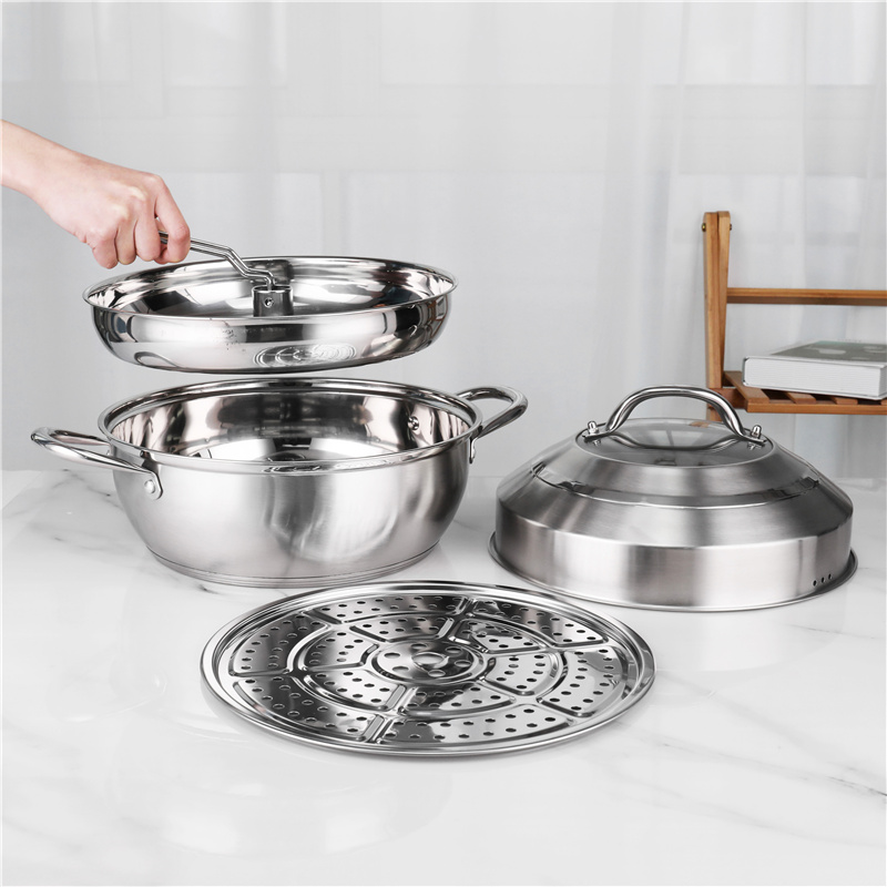 Double Bottom Stackable Steamer Pot With Combination Cover