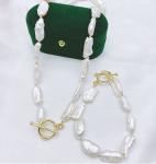 Baroque Pearl Coin Portrait Pendant Necklace for Women Vintage Link Chain