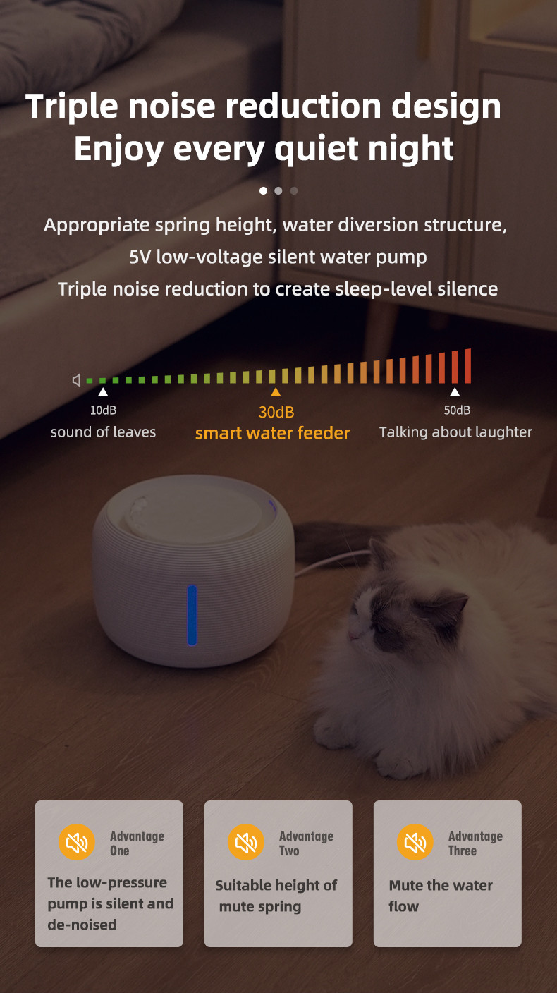 Automatic Pet Water Dispenser Quadruple Depth Filtration 2.5L With Water Shortage Alarm