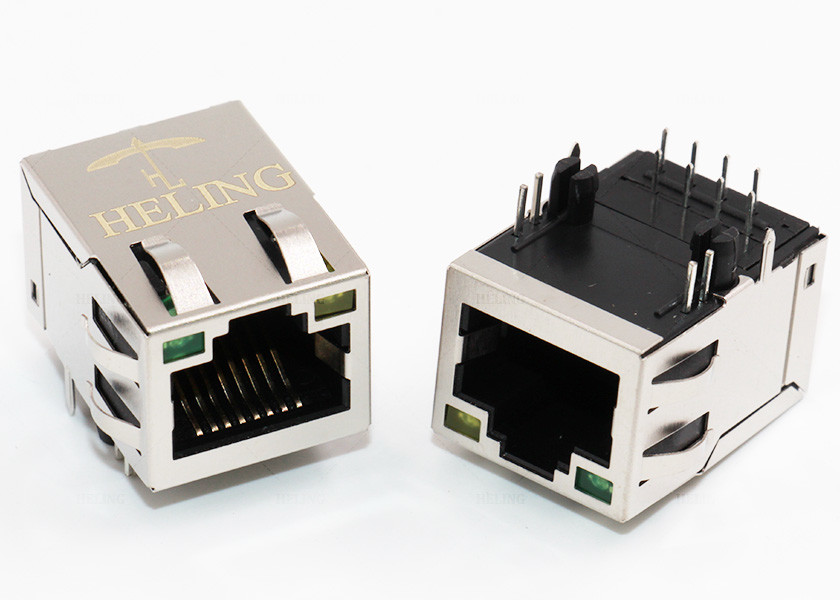 R / A Tab Up 8P8C Modular Connector With 10 / 100 Base - T Integrated Magnetics