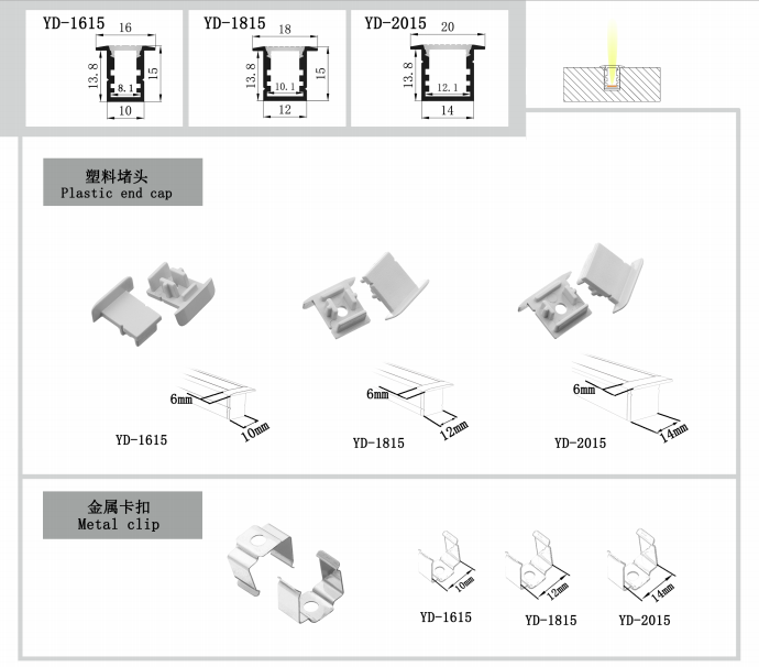 Flame Retardant Wall Recessed LED Profile Aluminum 18*15mm Customized Length