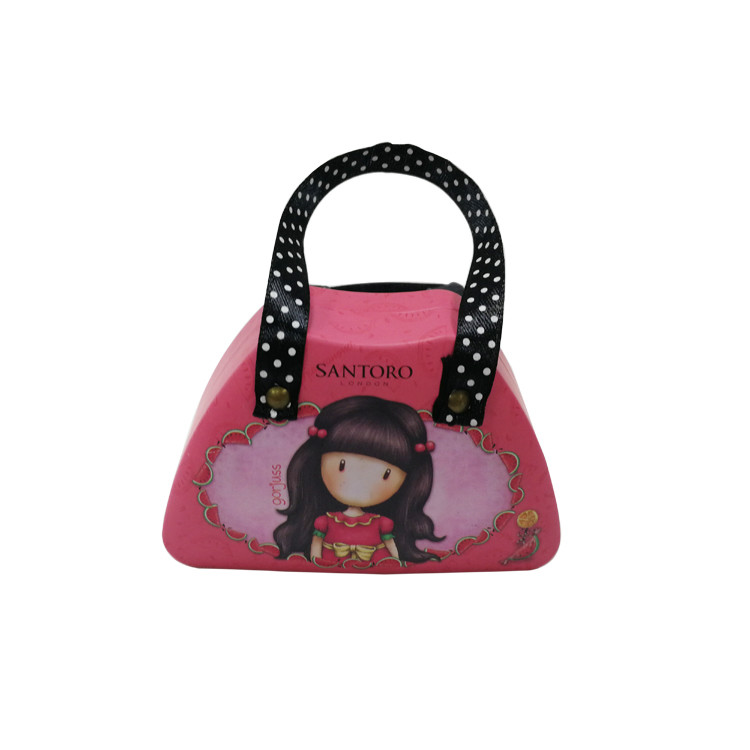 Mini Vintage Tin Case With Colorful Ribbon Handles Anti Rust Finish Metal Tin Container
