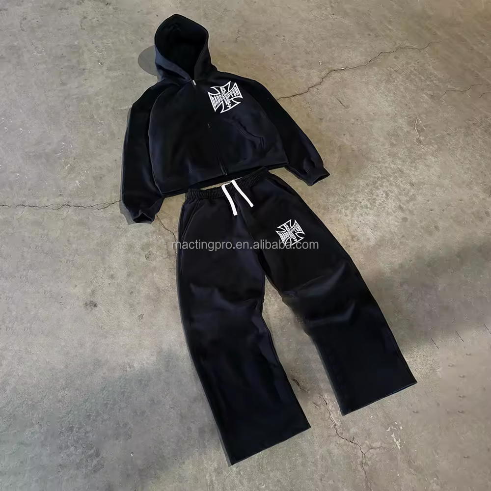 Vintage Acid Wash Men's Tracksuits DTG Print Sweat Suit Casual Daily Life Jogger Set