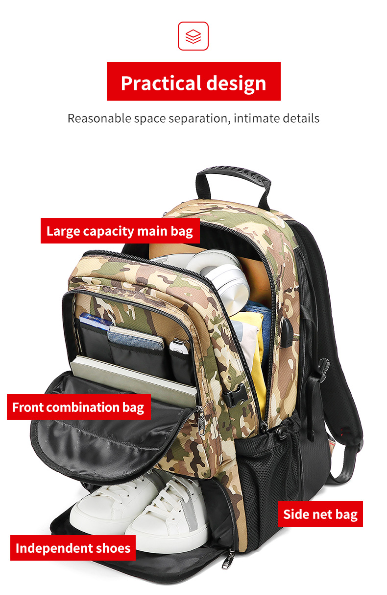 Oxford 65 Liter Hiking Backpack Camouflage Hiking Backpack OEM/ODM