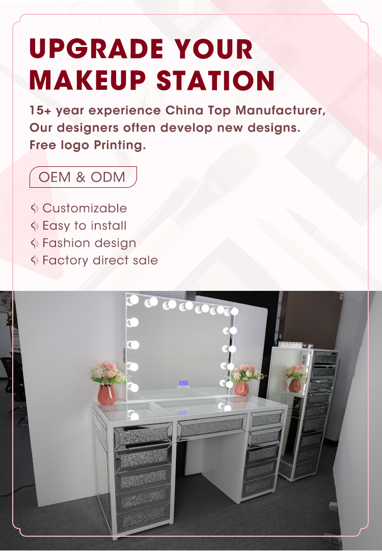 OEM Durable Dressing Room Illuminated Cosmetic Beauty Vanity Mirror with LED Lights