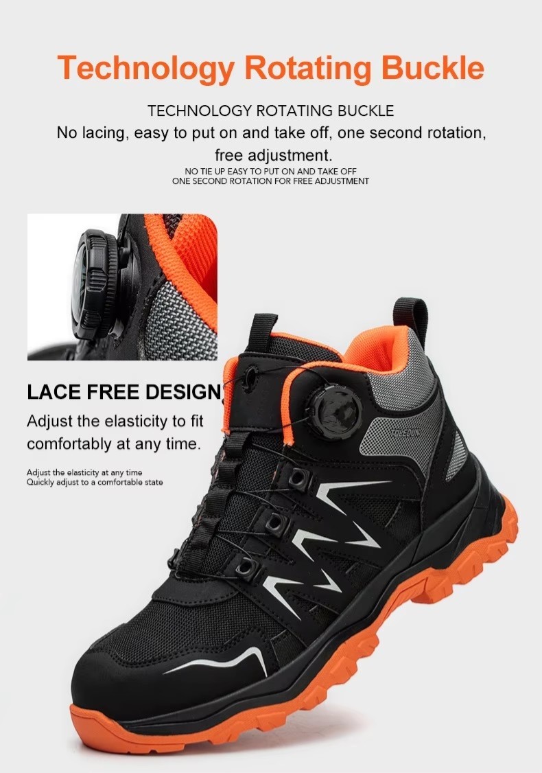 Orange Microfiber Men's Safety Boots Steel Toe Kevlar Midsole Anti-smashing Work Boots