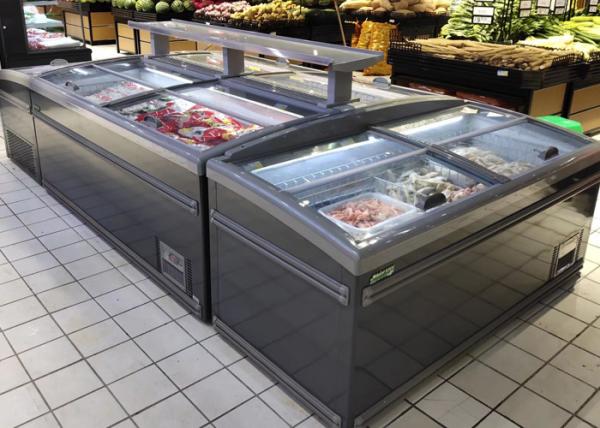 Supermarket Chicken Island Display Freezer Sliding Door Deep Refrigerator