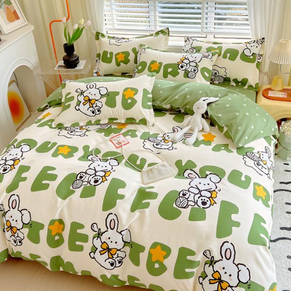 200TC Washed Cotton Luxury Printed Polyester Duvet Cover Bed Sheet Bedding Set for King