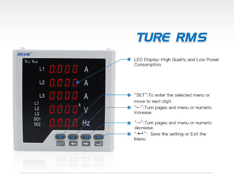 Slim model Three phase multi amp volt Hz digital multi panel Meter 010v meter