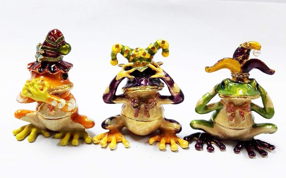 Pewter alloy gold plated three Frog Jeweled Trinket Box three Frog Jewelry trinket box Box for Jewerly