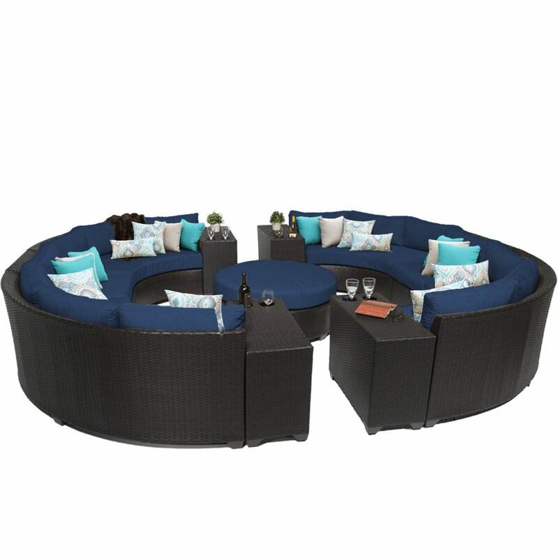 Round Swimming Pool Sofa Unfolded Rattan Sofa Outdoor Black