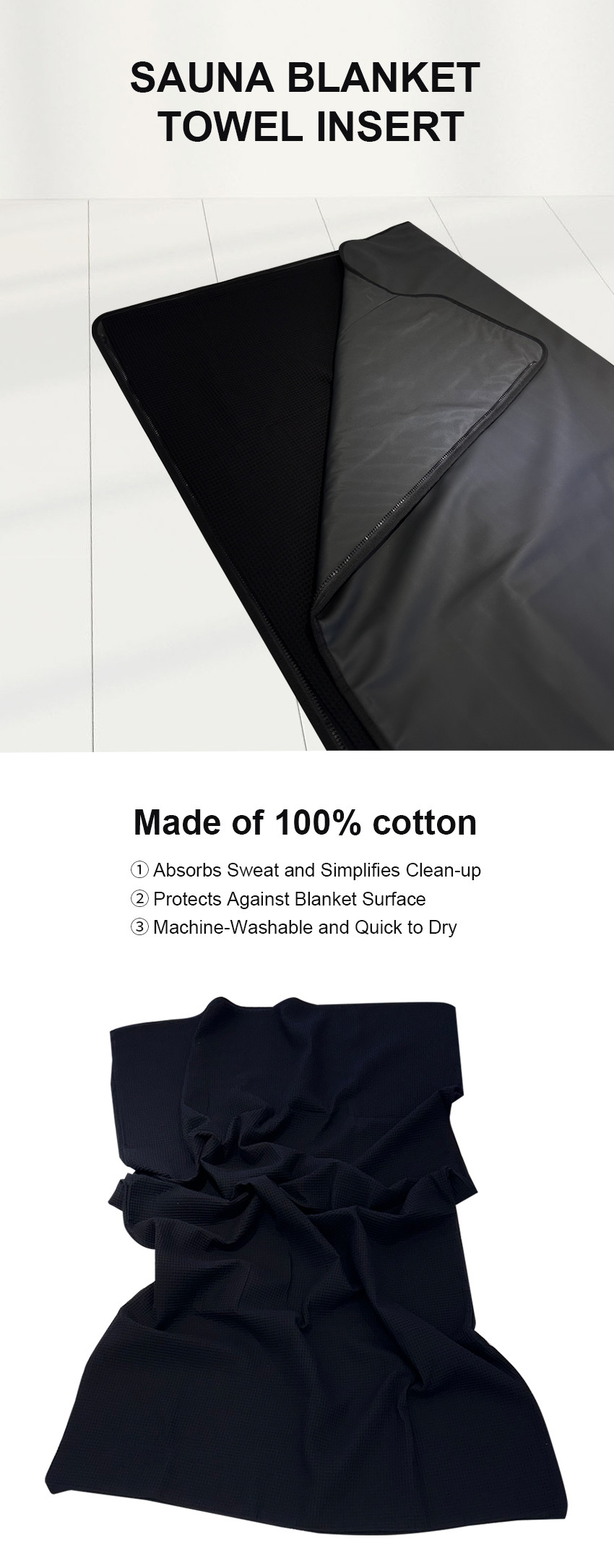 100% Cotton Black White 180*110cm Soft Insert Towel for Sauna Blanket Sweat Remove