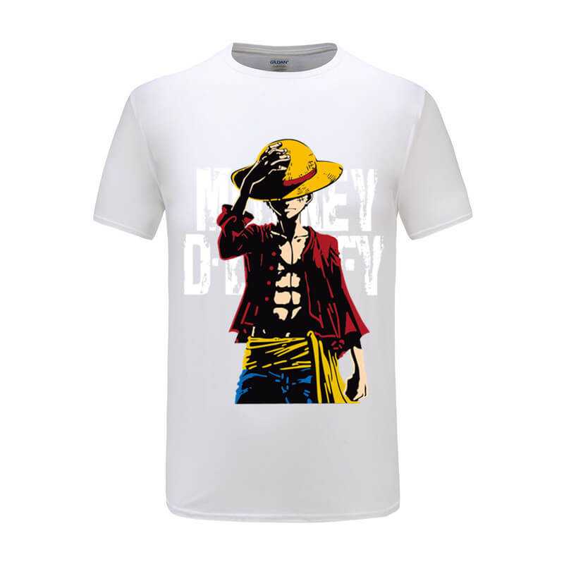 Casual Luffy Character Anime Couple Shirts O Shaped Neck Anti Bacterial Breathable