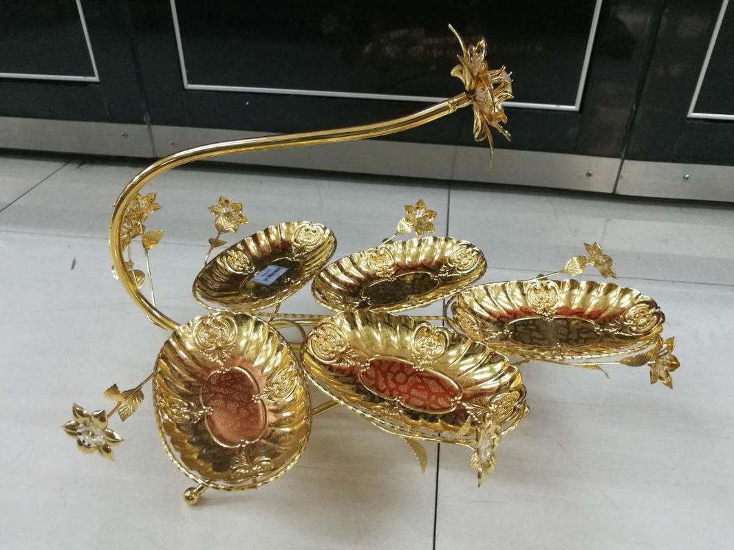 High Grade Buffet Room Service Equipments Crystal Glass Fruit Basket with Zinc Alloy Electroplating Process for