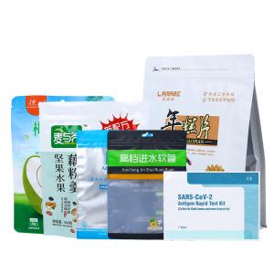 China Stand up Bag Flat Bottom Aluminum Foil Gold Color Stamping UV Printing Food Mylar Stand up Plastic Pouch wholesale