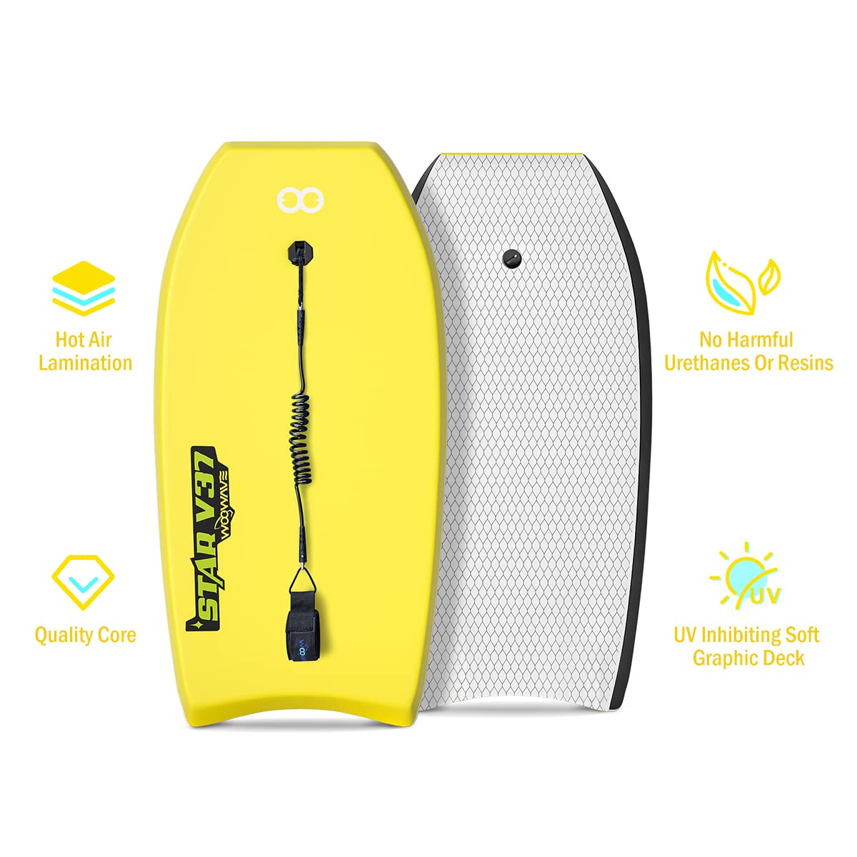 42" Surfboard Bodyboard for Kids Rider Height 5'5''-5'9'' 165cm-175cm Yellow/Blue/Green