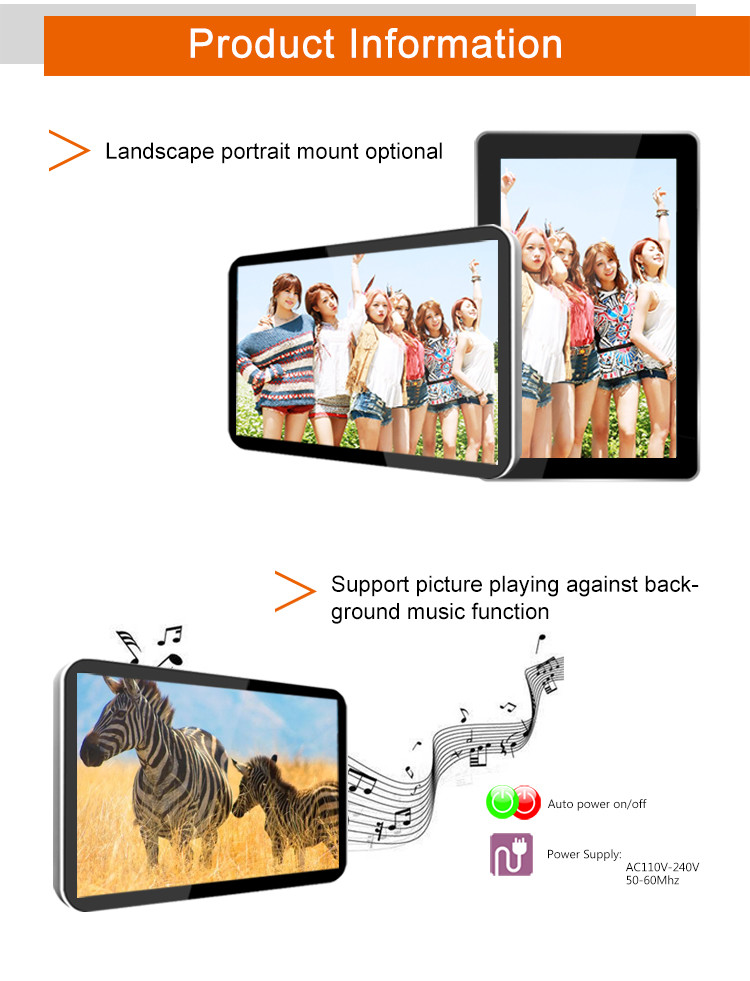 Indoor Wall Mounted Advertising Display 32 Inch 3g 4g Wifi MP4 Player Advertising