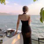 Backless Halter Neck Split Womens Vacation Dresses