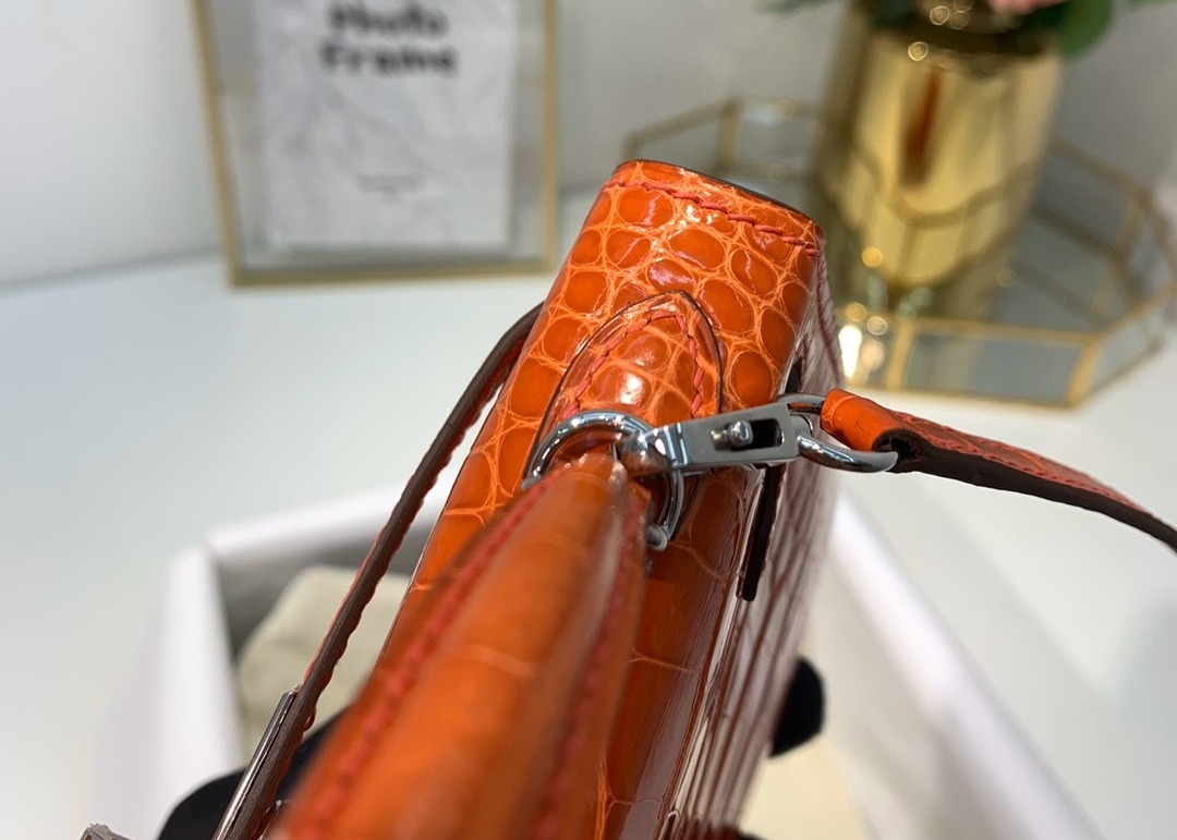 Orange Crocodile Skin Bag , 19cm Genuine Crocodile Leather Bag