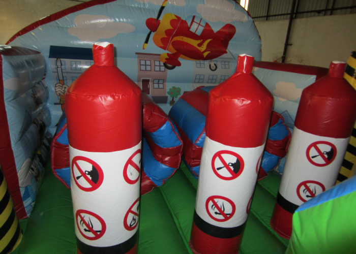 Inflatable Rescue Fire Truck Bouncy Castle Obstacle Course , Obstacle Course Jump House