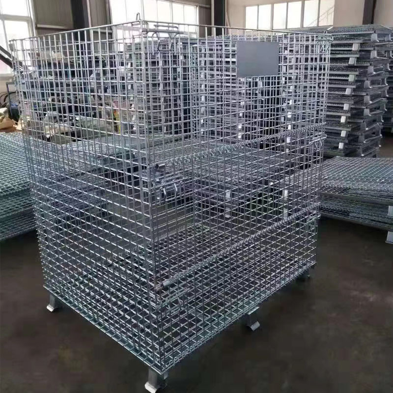 Stackable Galvanized Storage Foldable Wire Mesh Container With Optional Wheels