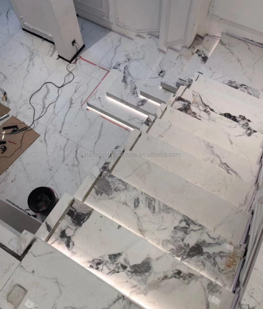 Modern Design Style Straight Stair Customized Luxury Artificial Marble Staircase