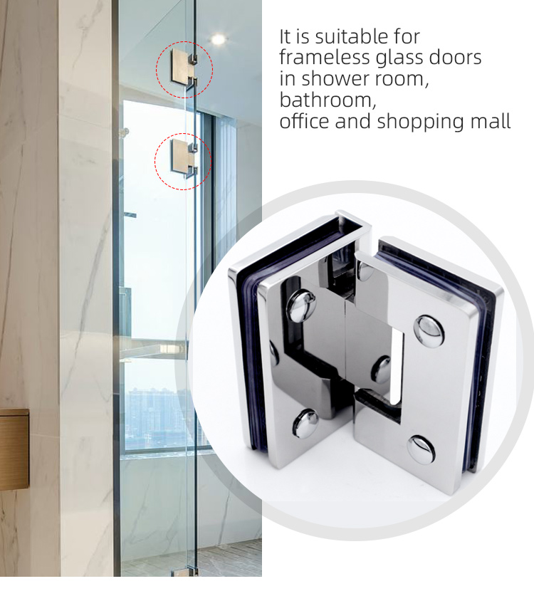 Square Glass to Glass Shower Room Glass Hinge with Polished Chrome Straight Edge Design