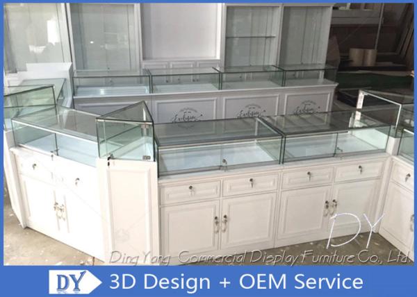 Glossy White Store Jewelry Display Cases , Fully Pre - Assembly Jewellery Shop