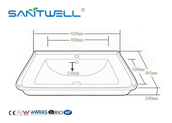 Beautiful Appearance Counter Top Wash Basin Ceramic Material 820 * 465 * 200mm