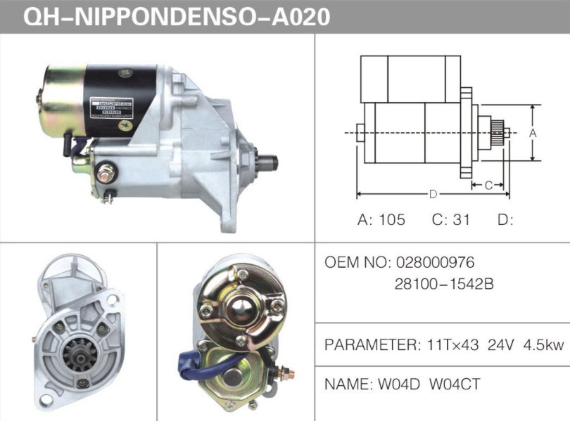 W04D W04CT Generator Starter Motor 028000976 28100-1542B 11T*43