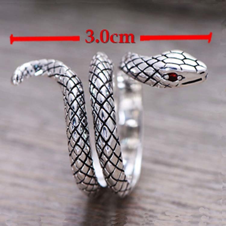 Snake Style Simulated Garnet Eyes Scale Serpent Ring 925 Sterling Silver Band Ring(057738)
