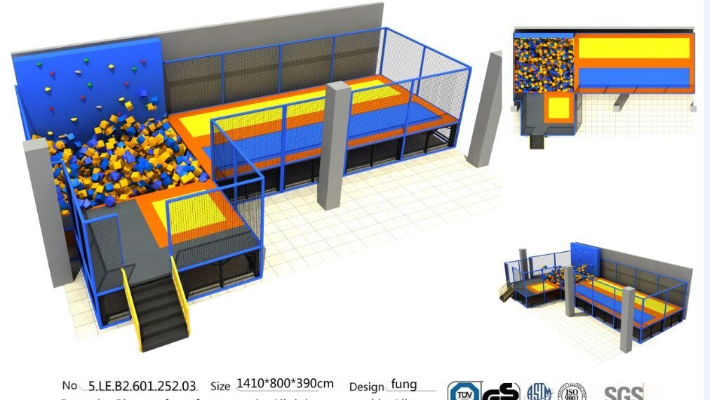 Senjun 112M2 Large Indoor Trampoline Park/ China Bungee Park With Clambing Wall for Commercial