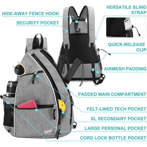 Unisex Black Sling Pickleball Bag With Detachable Shoulder Strap