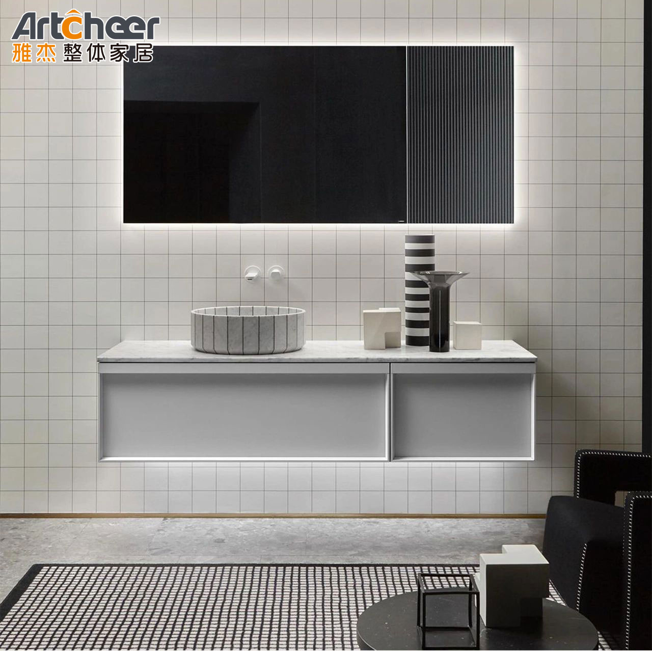 Bathroom Vanity Set 42 inch Modern Single Sink Living Room Floating Wall Mounted Cabinet