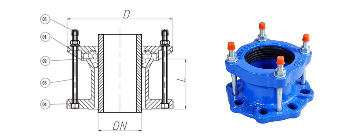 Pipe Ductile Iron Flange Adapter Coupling DN40-DN600mm Water Pipe Couplings Pn16 Universal