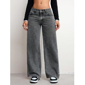 Rock gray comfortable breathable denim pants for women