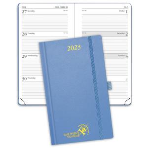 China Light Blue Pocket Weekly Planner 2023 Hardcover Monochrome Classic wholesale