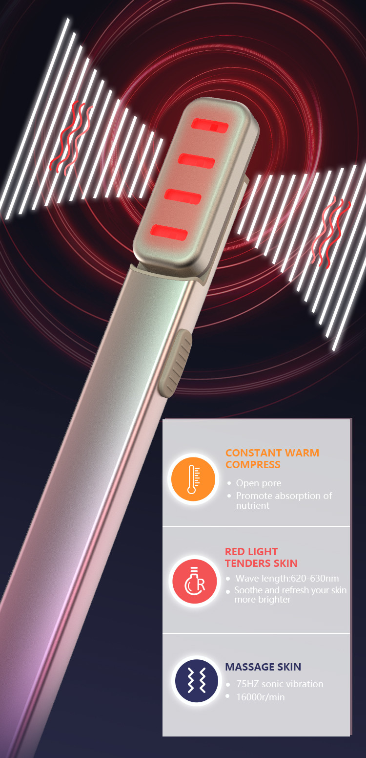 Rechargeable Vibrating Microcurrent Facial Massage Wand Red Light Therapy