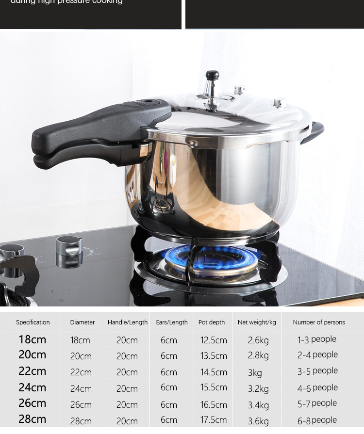 Multiple Sizes Kitchen Pressure Cooker Silver Soup Pot 18/8 Stainless Steel