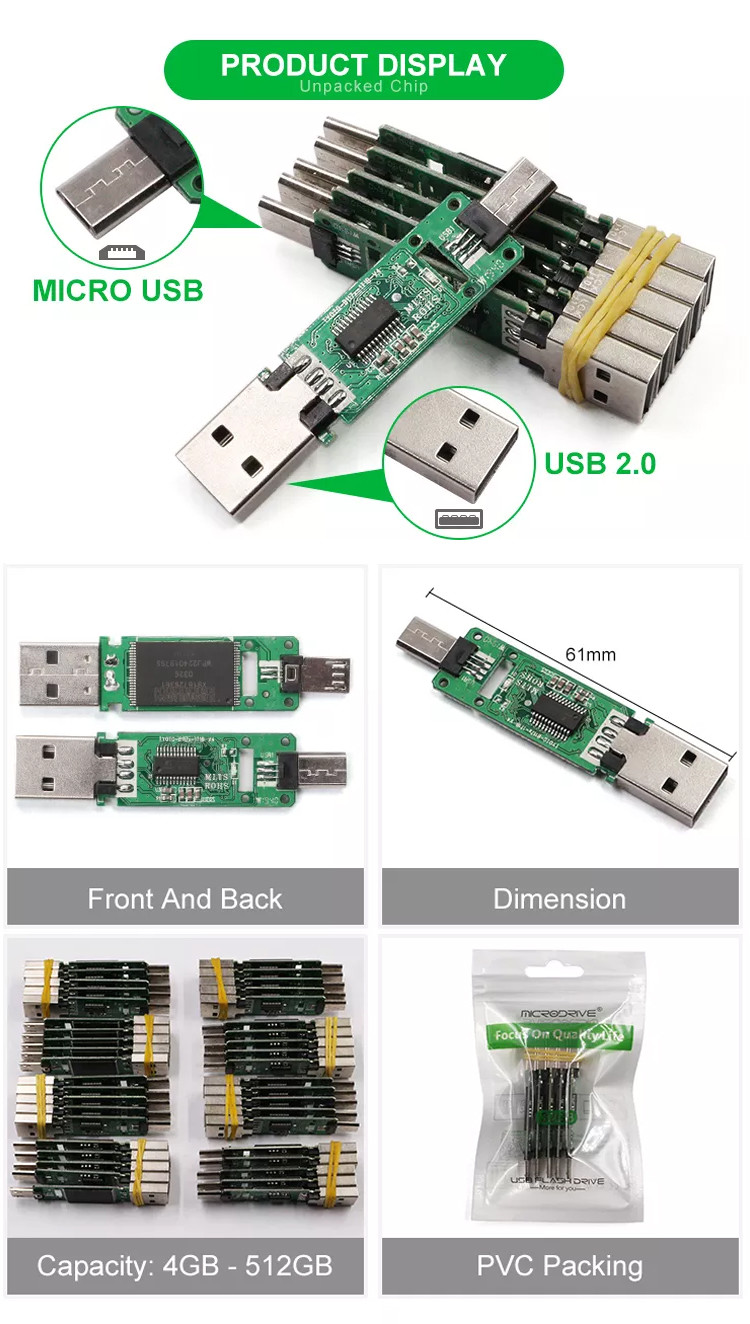 8GB 16GB 32GB 64GB 128GB 256GB USB OTG Chip TYPE C OTG PCBA Flash Chip 2.0 3.0
