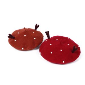 China OEM Christmas Holiday Gift Antler Wool Beret Retro Handmade Hat wholesale