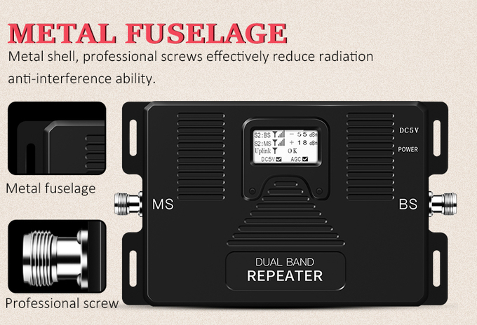 Dual Band Signal Booster 2G 3G 4G 850/2100MHz 70dB Gain Repeater Amplifier 4