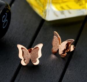 China New Designs Gold Earring Stainless Steel Earring Frosted Gold Stud Butterfly shape wholesale