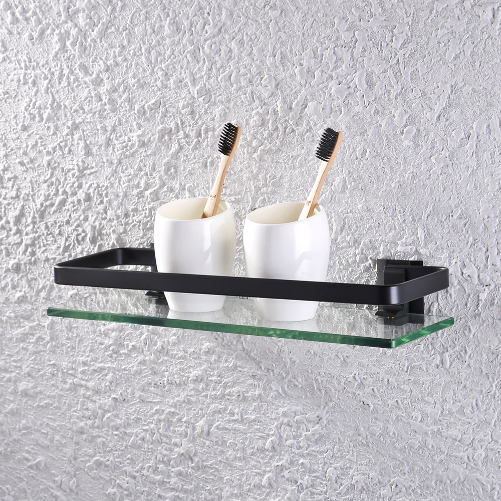 Single Layer Bathroom Towel Rack Rectangular Bathroom Glass Shelf Showe Cosmetic Holder