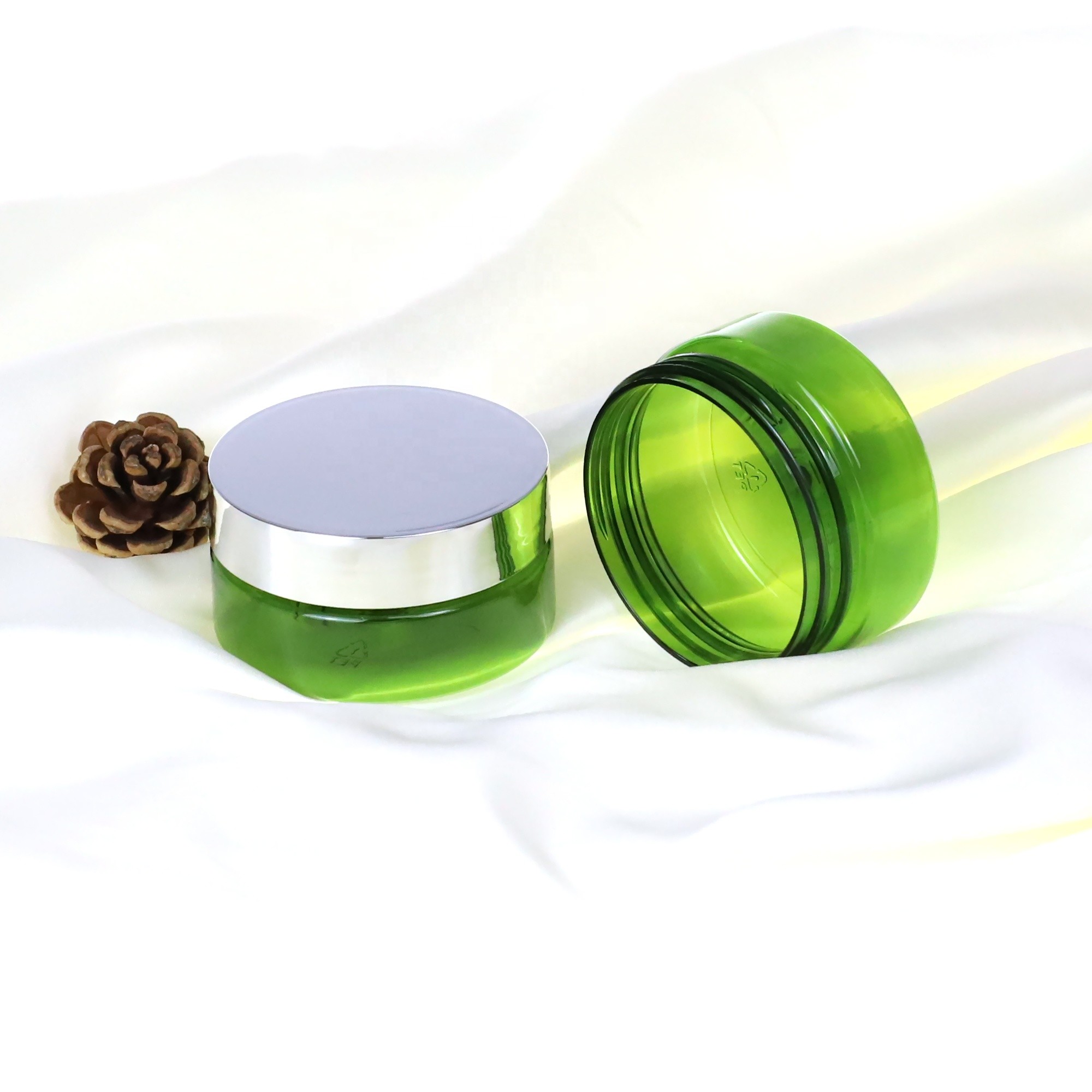 PET Clear Green Plastic Cosmetic Jars 80ml Silkscreen Printing